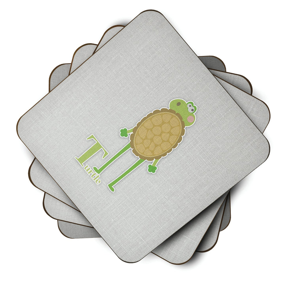 Alphabet T for Turtle Foam Coasters Set of 4 Cup Coasters for Indoor Outdoor, Tabletop Protection, Anti Slip, Mouse pad Material