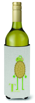 Alphabet T for Turtle Wine Bottle Hugger Gift Sleeve for Standard 750 ml Bottles, Insulated Reusable Also Fits Mini Shot & Pint Bottles