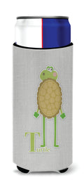 Alphabet T for Turtle Slim Can Hugger , Insulated Foam Hugger for 12 oz Slim Cans, Beer Bottles & Water Bottles, Printed in USA
