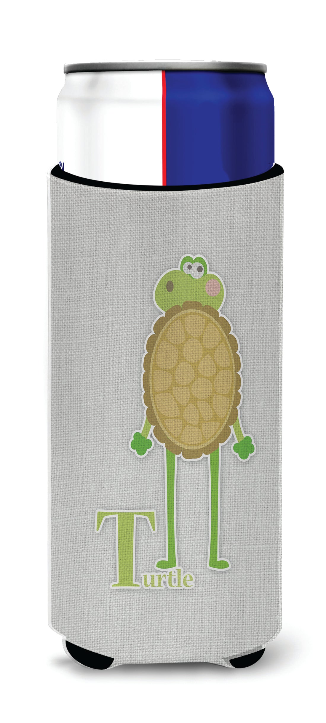 Alphabet T for Turtle Slim Can Hugger , Insulated Foam Hugger for 12 oz Slim Cans, Beer Bottles & Water Bottles, Printed in USA