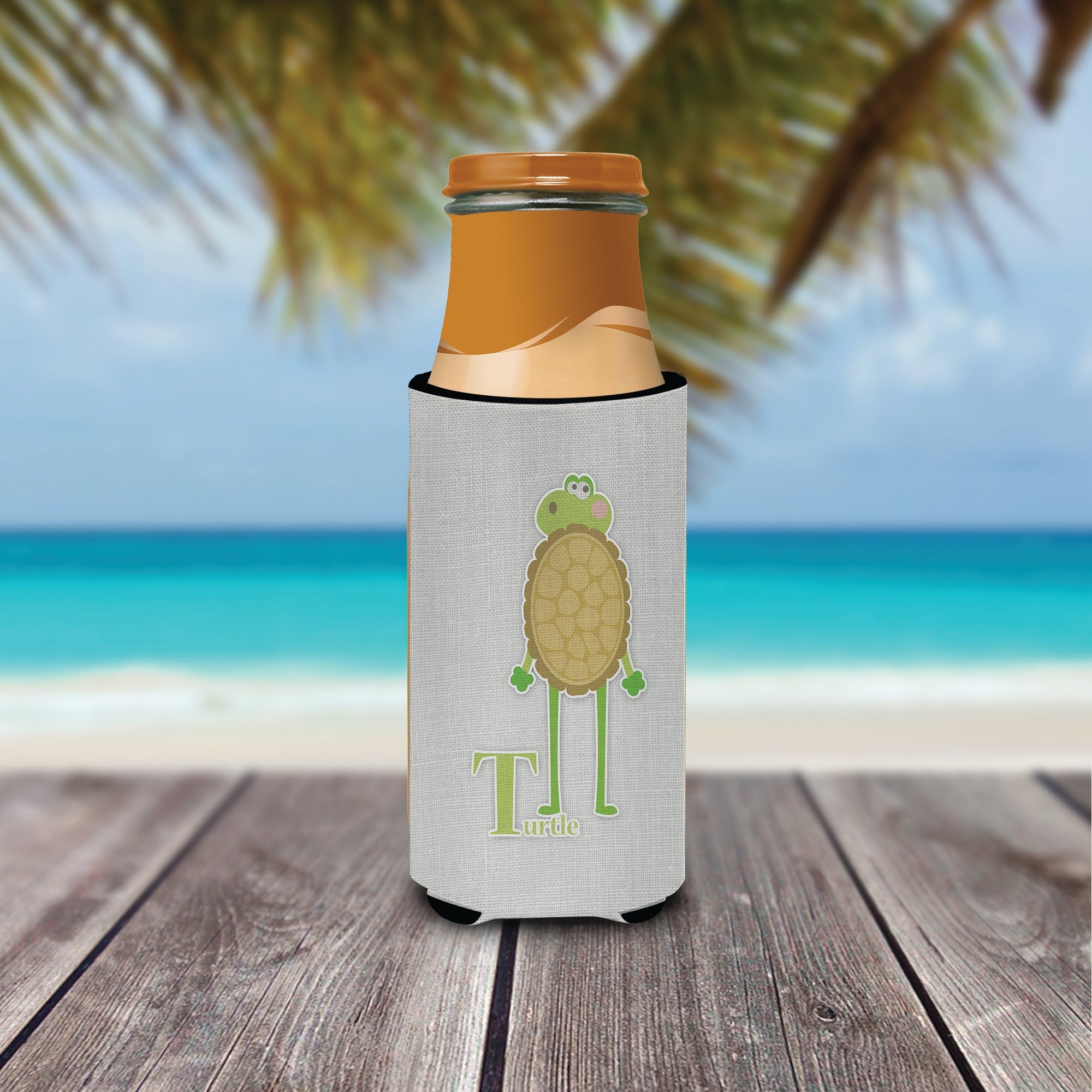 Alphabet T for Turtle Slim Can Hugger , Insulated Foam Hugger for 12 oz Slim Cans, Beer Bottles & Water Bottles, Printed in USA