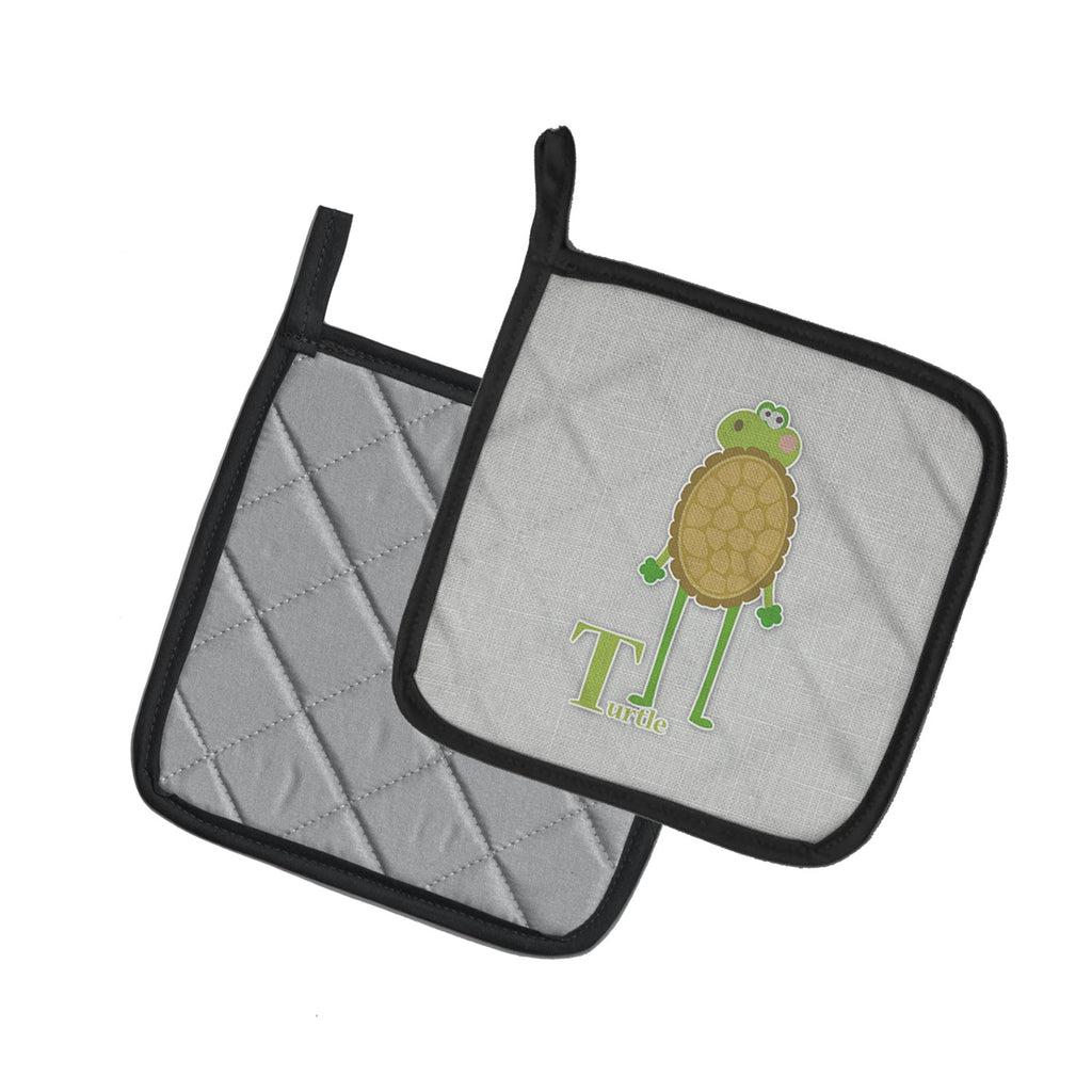 Alphabet T for Turtle Pot Holder Set of 2 Heat Resistant Quilted Hot Pads 7.5 x 7.5 Inch, Insulated Kitchen Trivets for Cooking & Baking