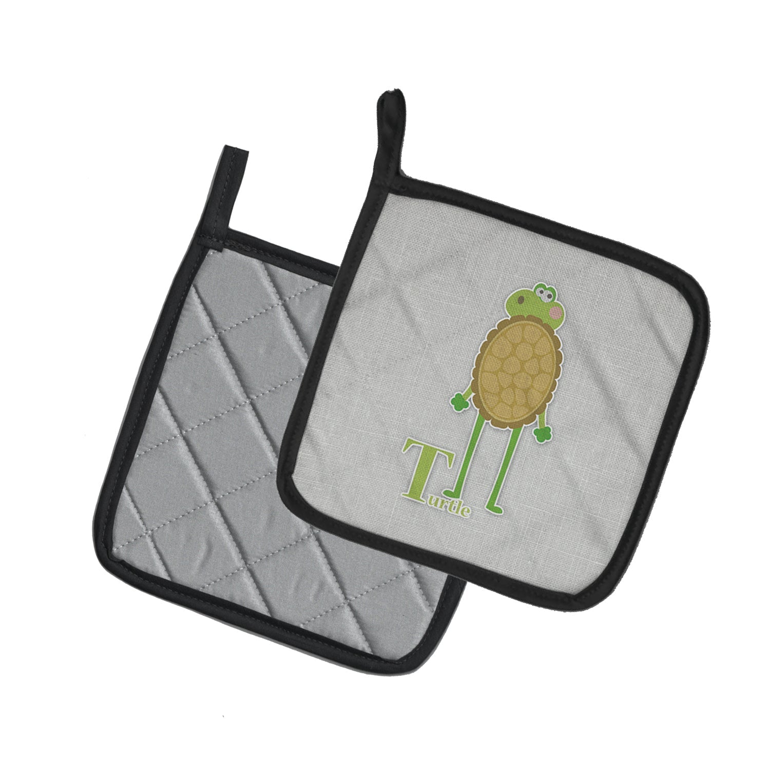 Alphabet T for Turtle Pot Holder Set of 2 Heat Resistant Quilted Hot Pads 7.5 x 7.5 Inch, Insulated Kitchen Trivets for Cooking & Baking