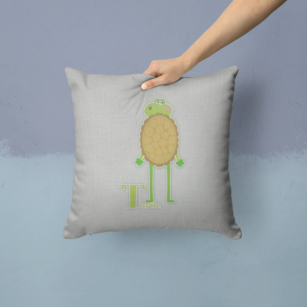 Alphabet T for Turtle Decorative Throw Pillow 14x14 Indoor Outdoor Accent Cushion, Fabric Cover with Insert for Sofa, Bed, Porch & Living Room
