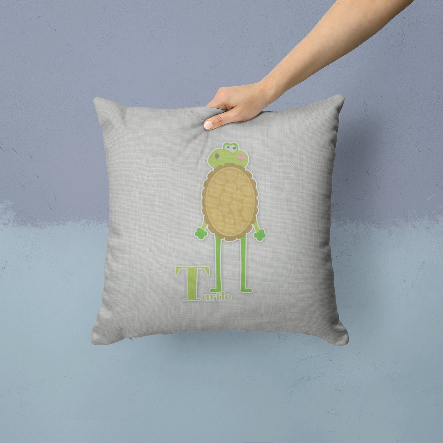 Alphabet T for Turtle Decorative Throw Pillow 14x14 Indoor Outdoor Accent Cushion, Fabric Cover with Insert for Sofa, Bed, Porch & Living Room