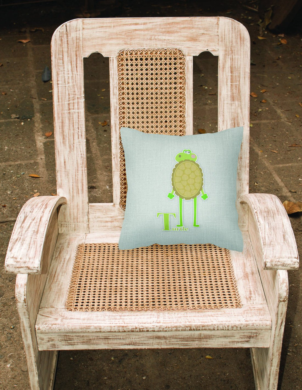 Alphabet T for Turtle Decorative Throw Pillow 18x18 Indoor Outdoor Accent Cushion, Fabric Cover with Insert for Sofa, Bed, Porch & Living Room