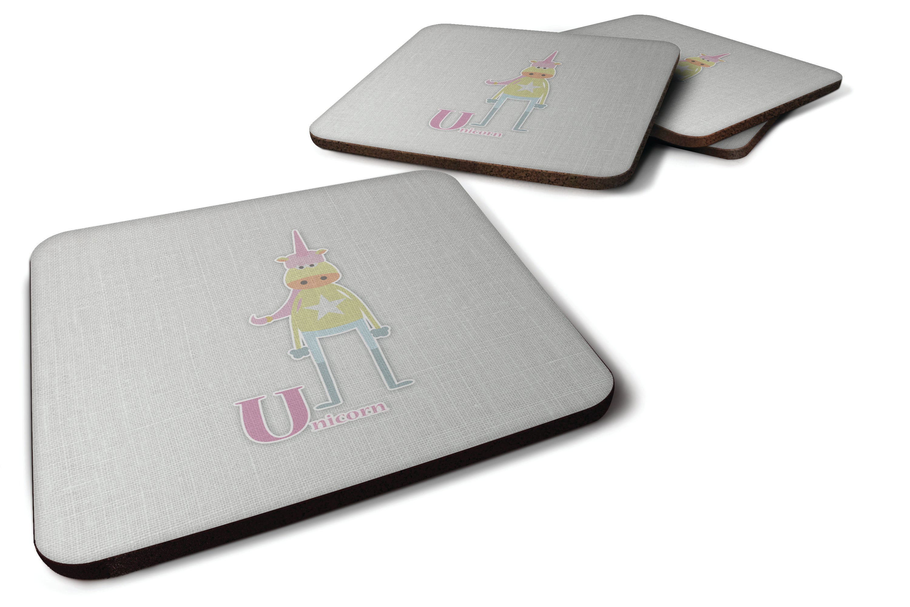 Alphabet U for Unicorn Foam Coasters Set of 4 Cup Coasters for Indoor Outdoor, Tabletop Protection, Anti Slip, Mouse pad Material