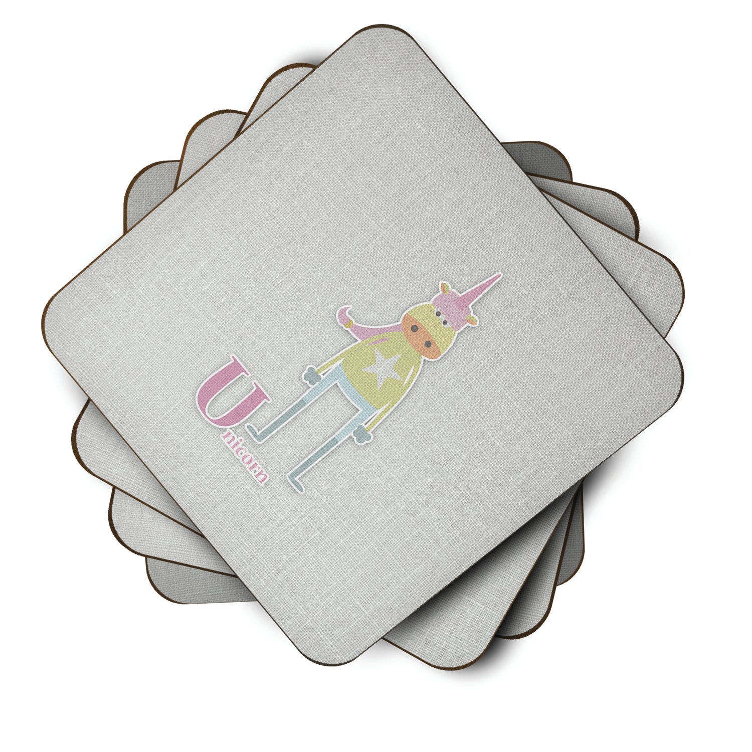 Alphabet U for Unicorn Foam Coasters Set of 4 Cup Coasters for Indoor Outdoor, Tabletop Protection, Anti Slip, Mouse pad Material