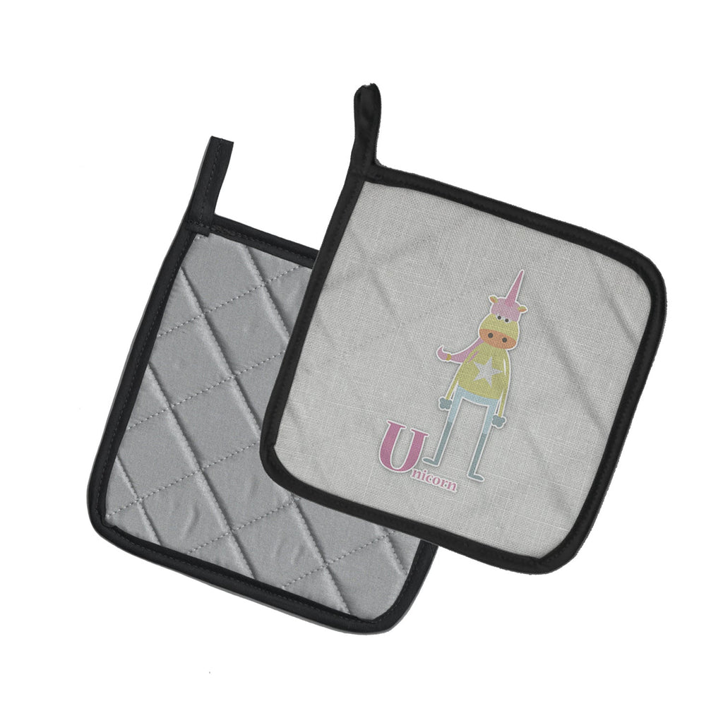 Alphabet U for Unicorn Pot Holder Set of 2 Heat Resistant Quilted Hot Pads 7.5 x 7.5 Inch, Insulated Kitchen Trivets for Cooking & Baking