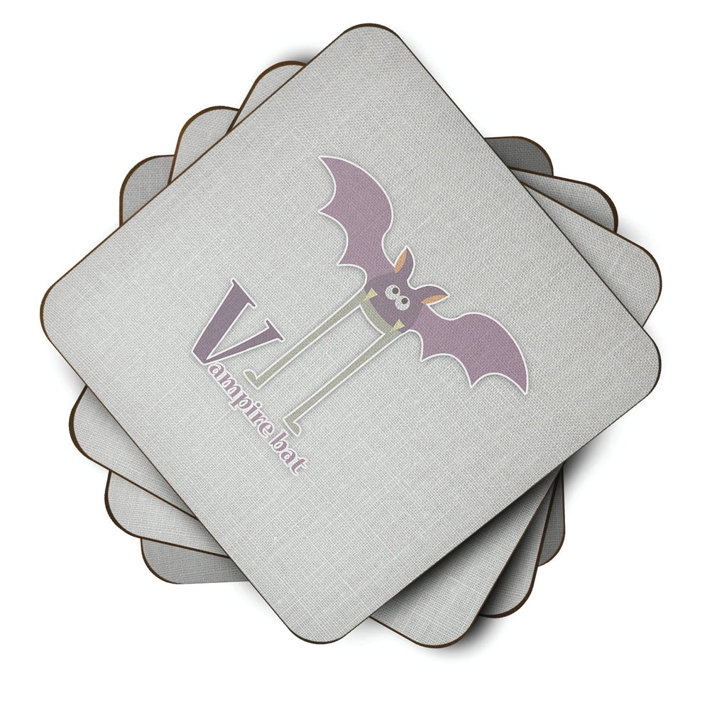 Alphabet V for Vampire Bat Foam Coasters Set of 4 Cup Coasters for Indoor Outdoor, Tabletop Protection, Anti Slip, Mouse pad Material