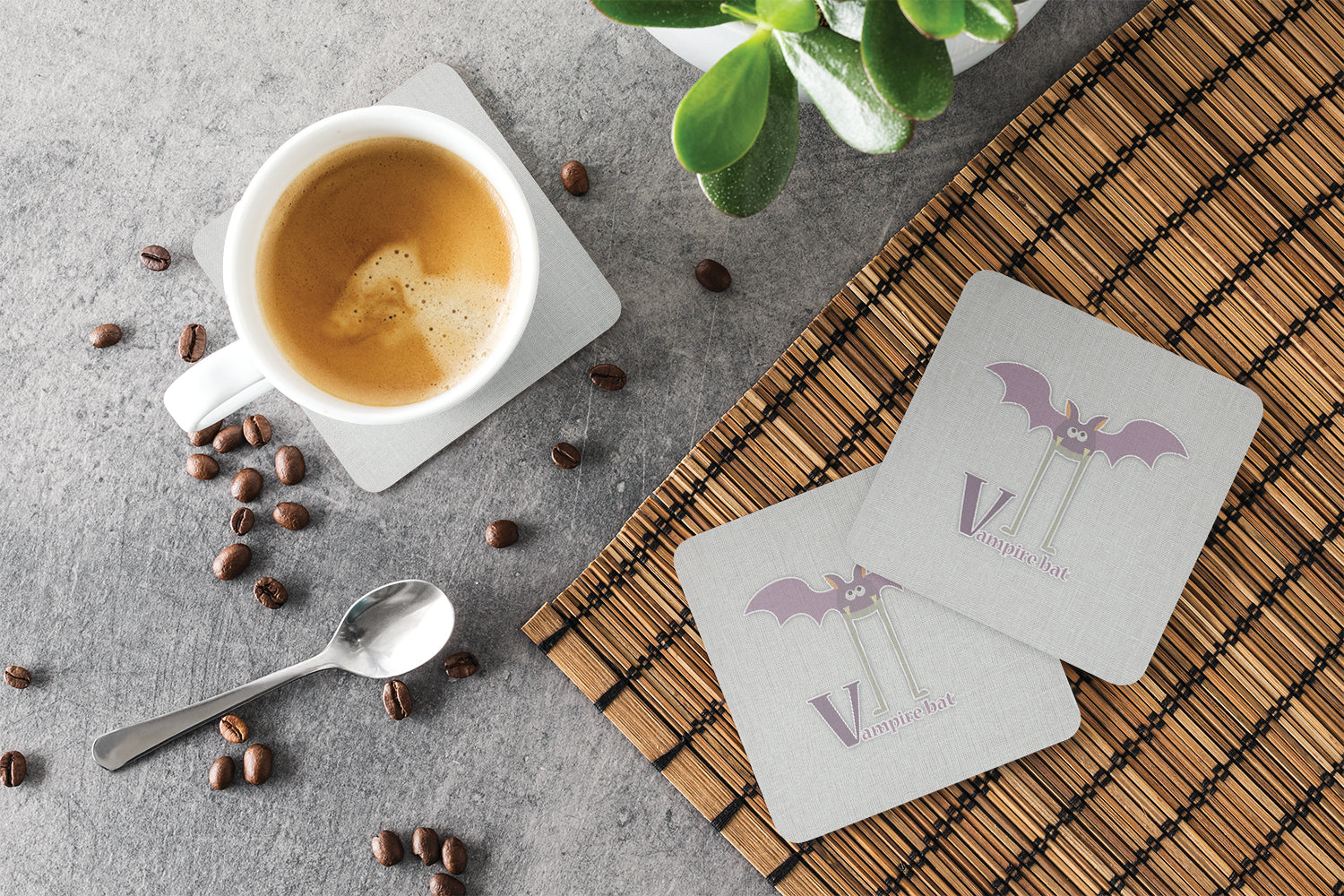 Alphabet V for Vampire Bat Foam Coasters Set of 4 Cup Coasters for Indoor Outdoor, Tabletop Protection, Anti Slip, Mouse pad Material