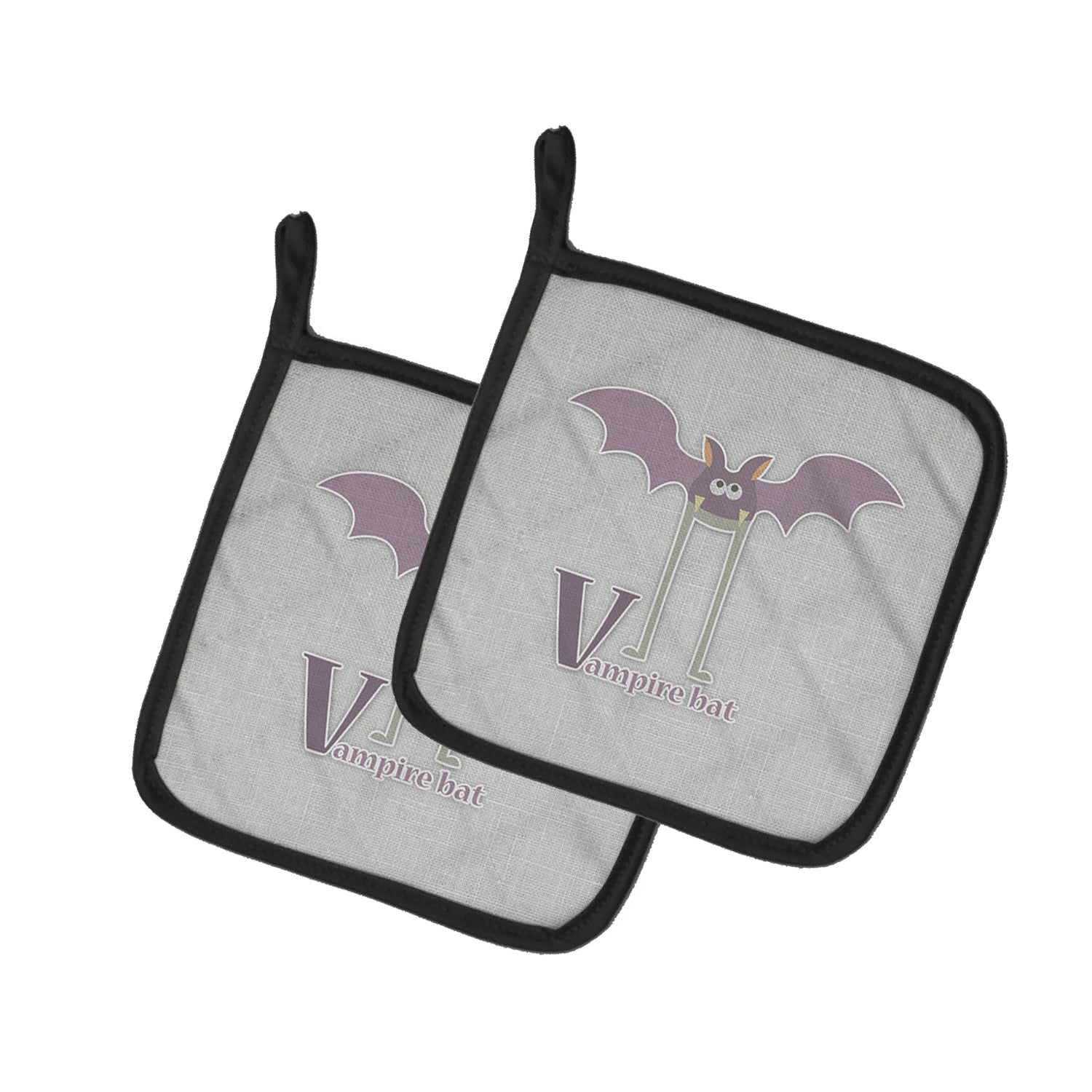 Alphabet V for Vampire Bat Pot Holder Set of 2 Heat Resistant Quilted Hot Pads 7.5 x 7.5 Inch, Insulated Kitchen Trivets for Cooking & Baking
