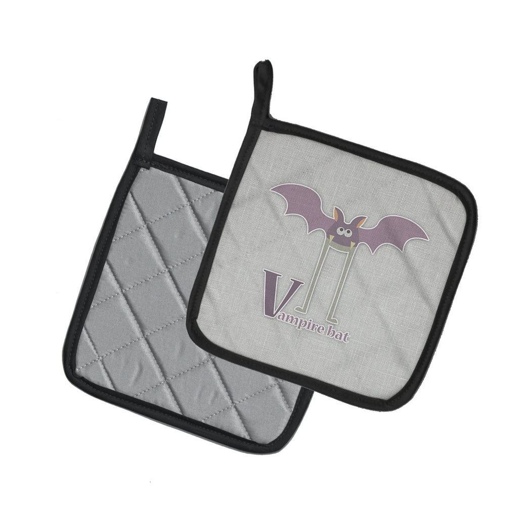 Alphabet V for Vampire Bat Pot Holder Set of 2 Heat Resistant Quilted Hot Pads 7.5 x 7.5 Inch, Insulated Kitchen Trivets for Cooking & Baking