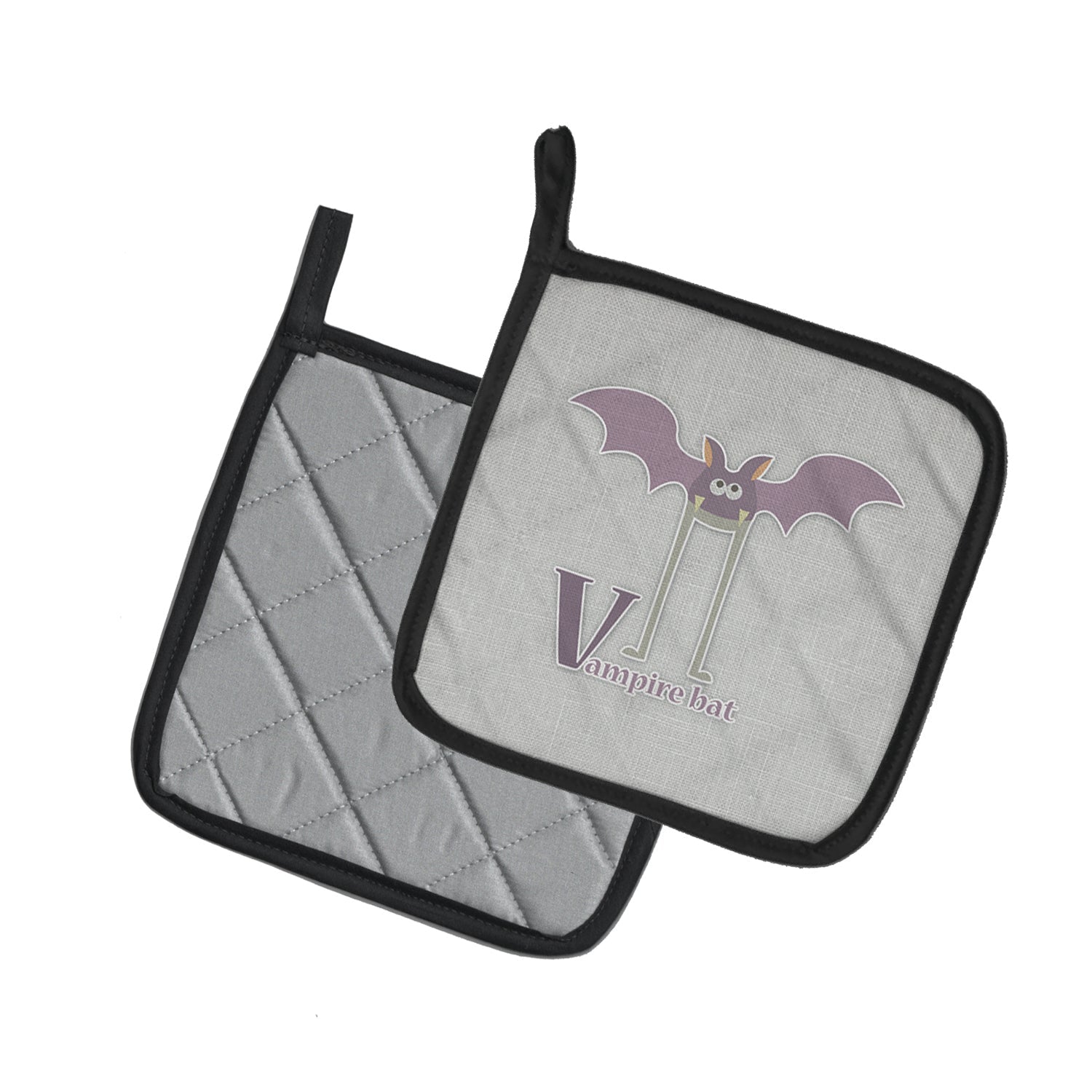 Alphabet V for Vampire Bat Pot Holder Set of 2 Heat Resistant Quilted Hot Pads 7.5 x 7.5 Inch, Insulated Kitchen Trivets for Cooking & Baking