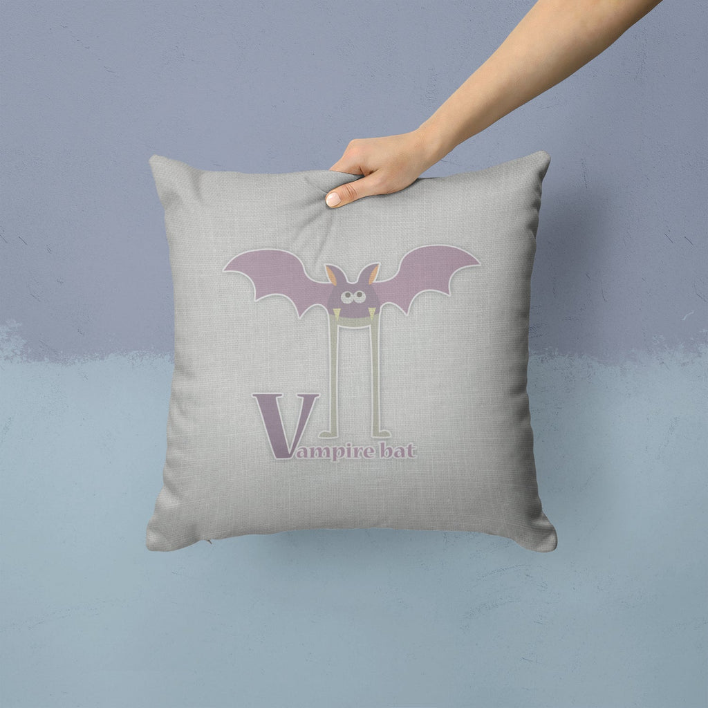 Alphabet V for Vampire Bat Decorative Throw Pillow 14x14 Indoor Outdoor Accent Cushion, Fabric Cover with Insert for Sofa, Bed, Porch & Living Room