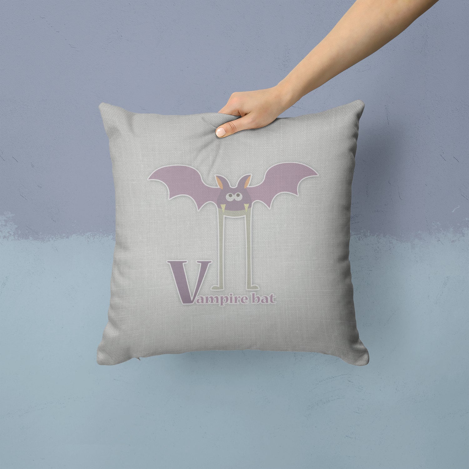Alphabet V for Vampire Bat Decorative Throw Pillow 14x14 Indoor Outdoor Accent Cushion, Fabric Cover with Insert for Sofa, Bed, Porch & Living Room