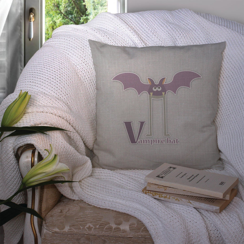 Alphabet V for Vampire Bat Decorative Throw Pillow 14x14 Indoor Outdoor Accent Cushion, Fabric Cover with Insert for Sofa, Bed, Porch & Living Room
