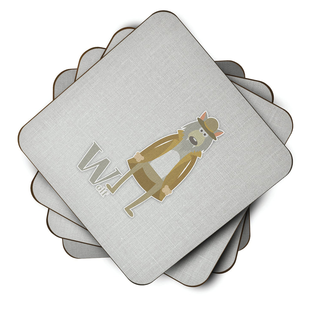 Alphabet W for Wolf Foam Coasters Set of 4 Cup Coasters for Indoor Outdoor, Tabletop Protection, Anti Slip, Mouse pad Material