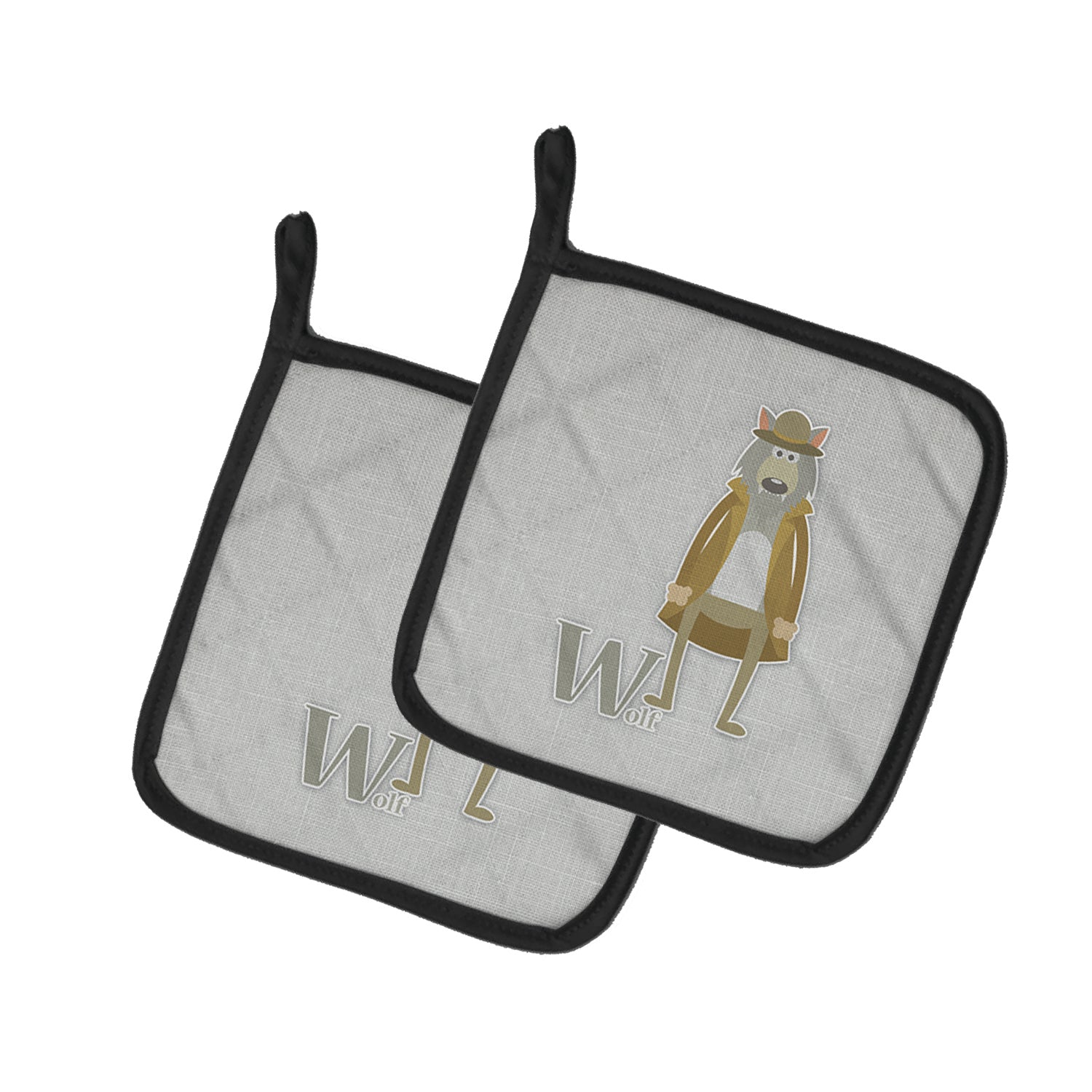 Alphabet W for Wolf Pot Holder Set of 2 Heat Resistant Quilted Hot Pads 7.5 x 7.5 Inch, Insulated Kitchen Trivets for Cooking & Baking
