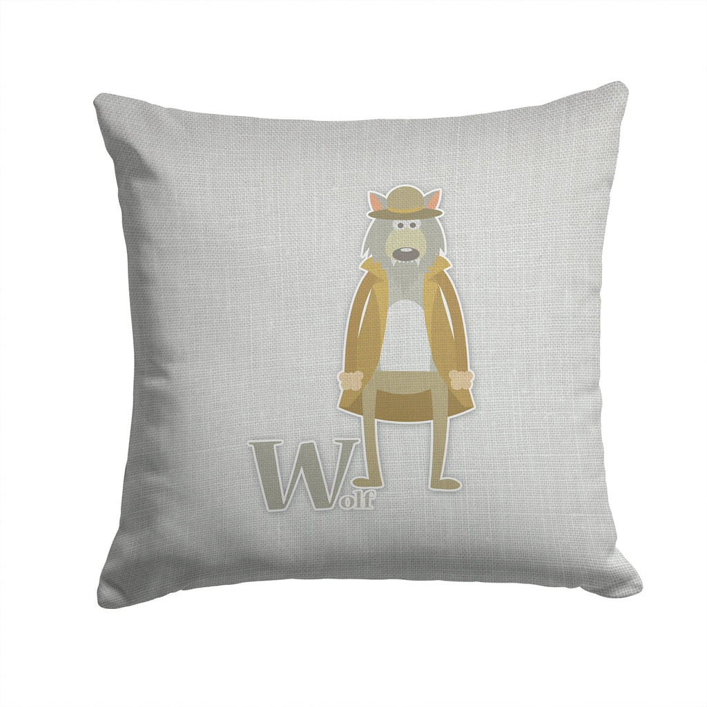 Alphabet W for Wolf Decorative Throw Pillow 14x14 Indoor Outdoor Accent Cushion, Fabric Cover with Insert for Sofa, Bed, Porch & Living Room