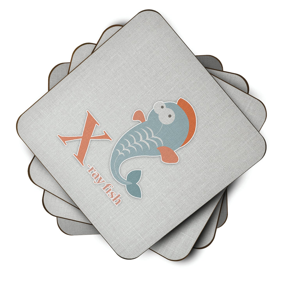Alphabet X for Xray Fish Foam Coasters Set of 4 Cup Coasters for Indoor Outdoor, Tabletop Protection, Anti Slip, Mouse pad Material