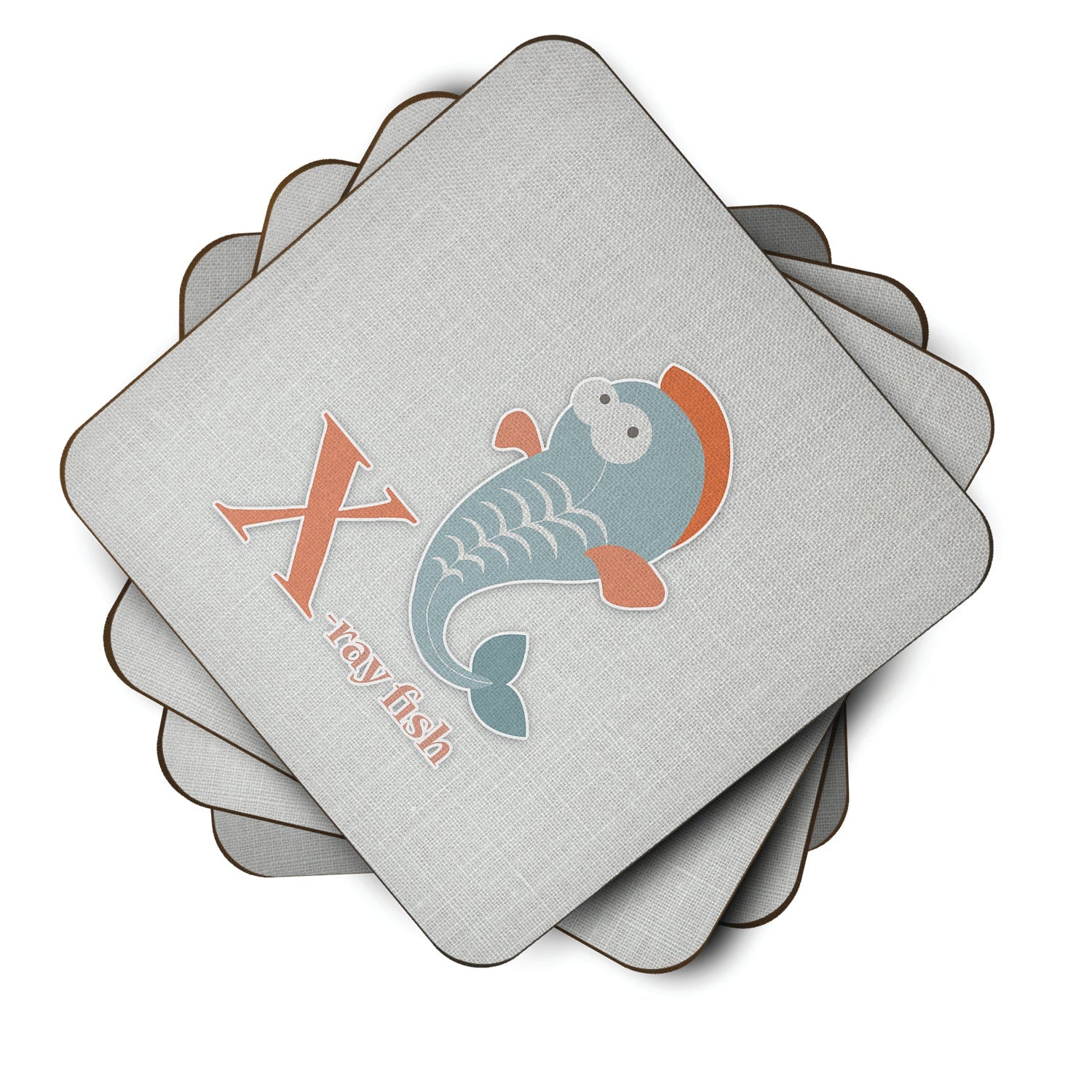 Alphabet X for Xray Fish Foam Coasters Set of 4 Cup Coasters for Indoor Outdoor, Tabletop Protection, Anti Slip, Mouse pad Material