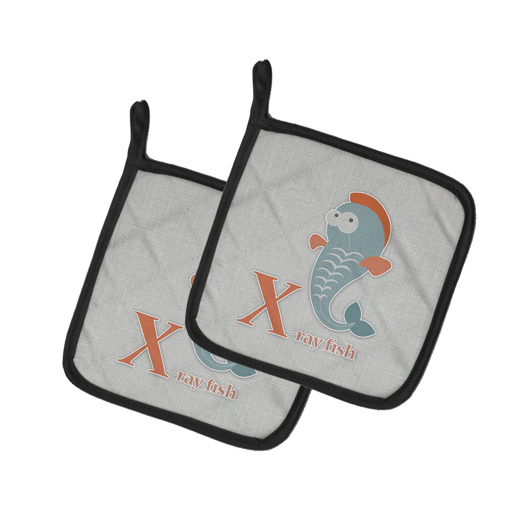 Alphabet X for Xray Fish Pot Holder Set of 2 Heat Resistant Quilted Hot Pads 7.5 x 7.5 Inch, Insulated Kitchen Trivets for Cooking & Baking
