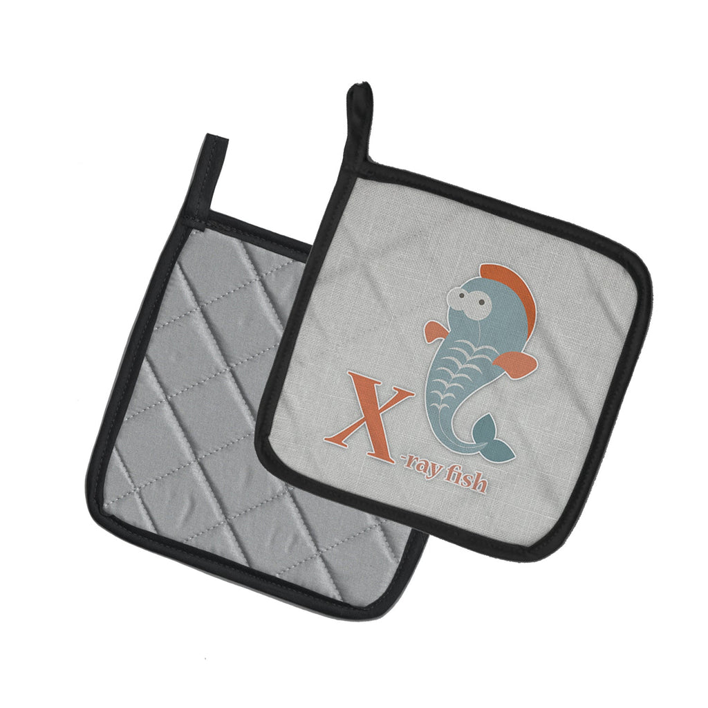 Alphabet X for Xray Fish Pot Holder Set of 2 Heat Resistant Quilted Hot Pads 7.5 x 7.5 Inch, Insulated Kitchen Trivets for Cooking & Baking