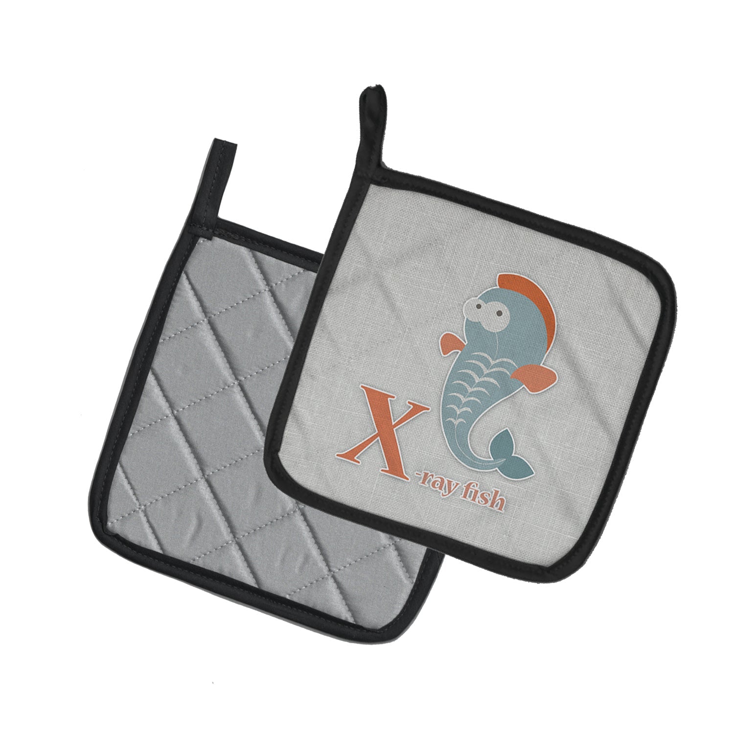 Alphabet X for Xray Fish Pot Holder Set of 2 Heat Resistant Quilted Hot Pads 7.5 x 7.5 Inch, Insulated Kitchen Trivets for Cooking & Baking