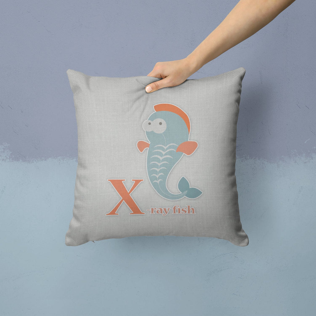 Alphabet X for Xray Fish Decorative Throw Pillow 14x14 Indoor Outdoor Accent Cushion, Fabric Cover with Insert for Sofa, Bed, Porch & Living Room