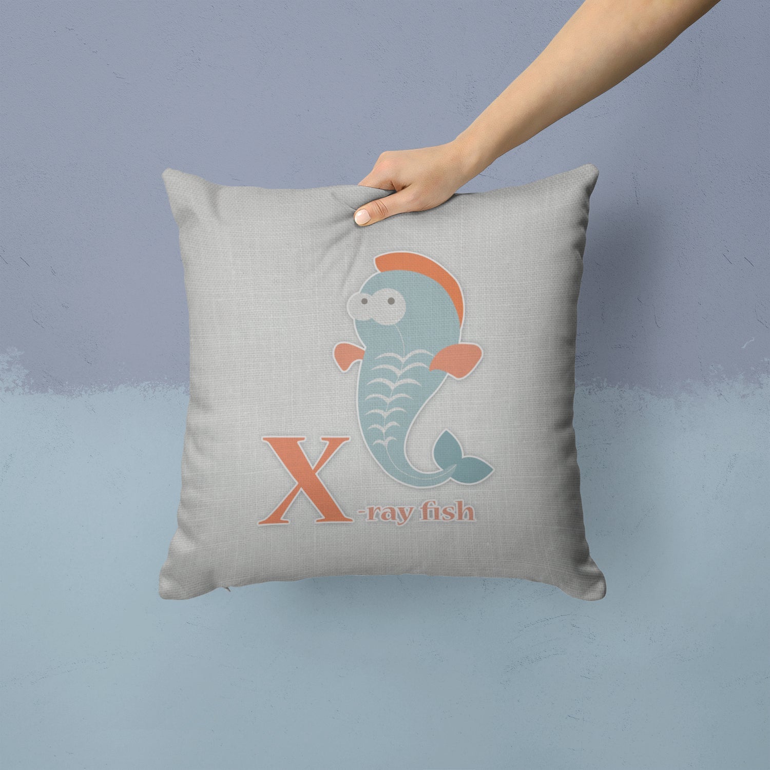 Alphabet X for Xray Fish Decorative Throw Pillow 14x14 Indoor Outdoor Accent Cushion, Fabric Cover with Insert for Sofa, Bed, Porch & Living Room
