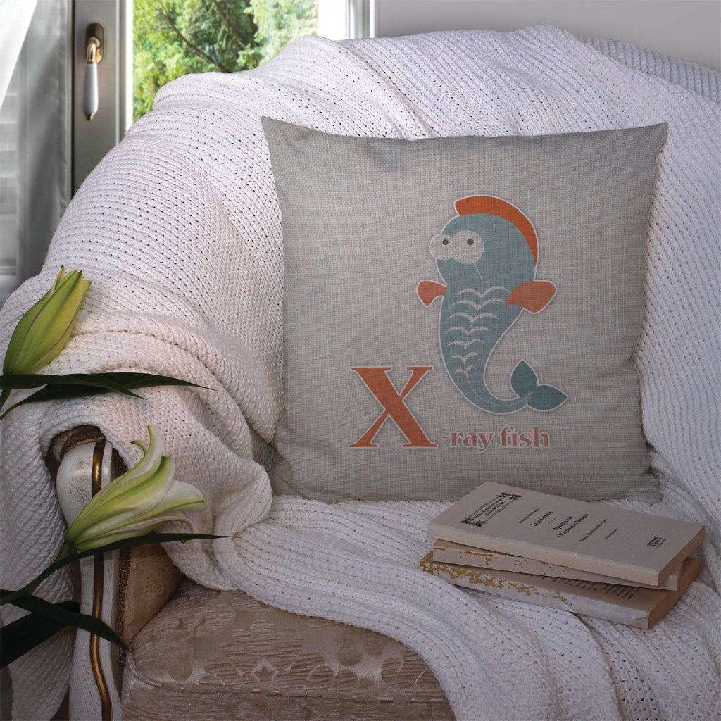 Alphabet X for Xray Fish Decorative Throw Pillow 14x14 Indoor Outdoor Accent Cushion, Fabric Cover with Insert for Sofa, Bed, Porch & Living Room