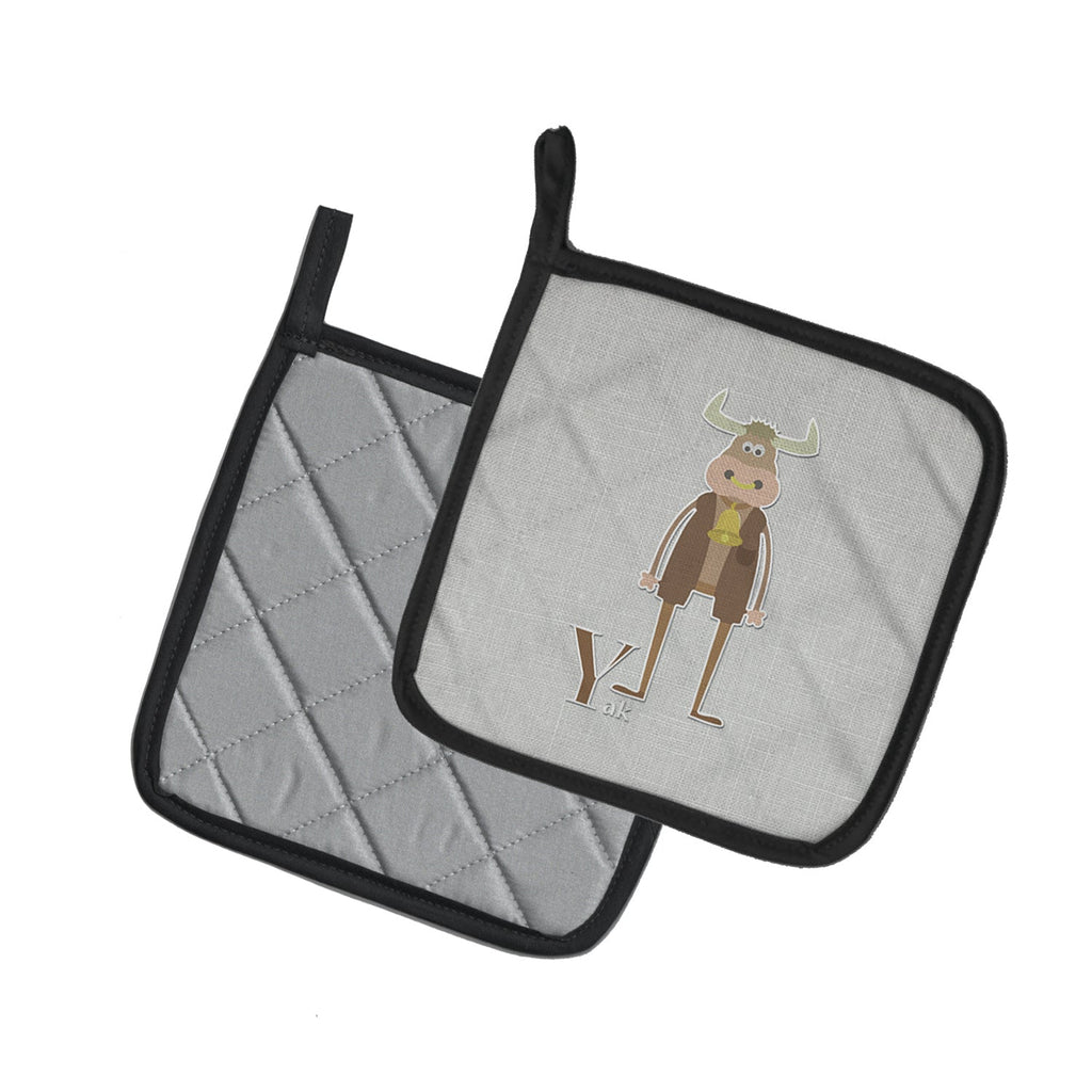Alphabet Y for Yak Pot Holder Set of 2 Heat Resistant Quilted Hot Pads 7.5 x 7.5 Inch, Insulated Kitchen Trivets for Cooking & Baking
