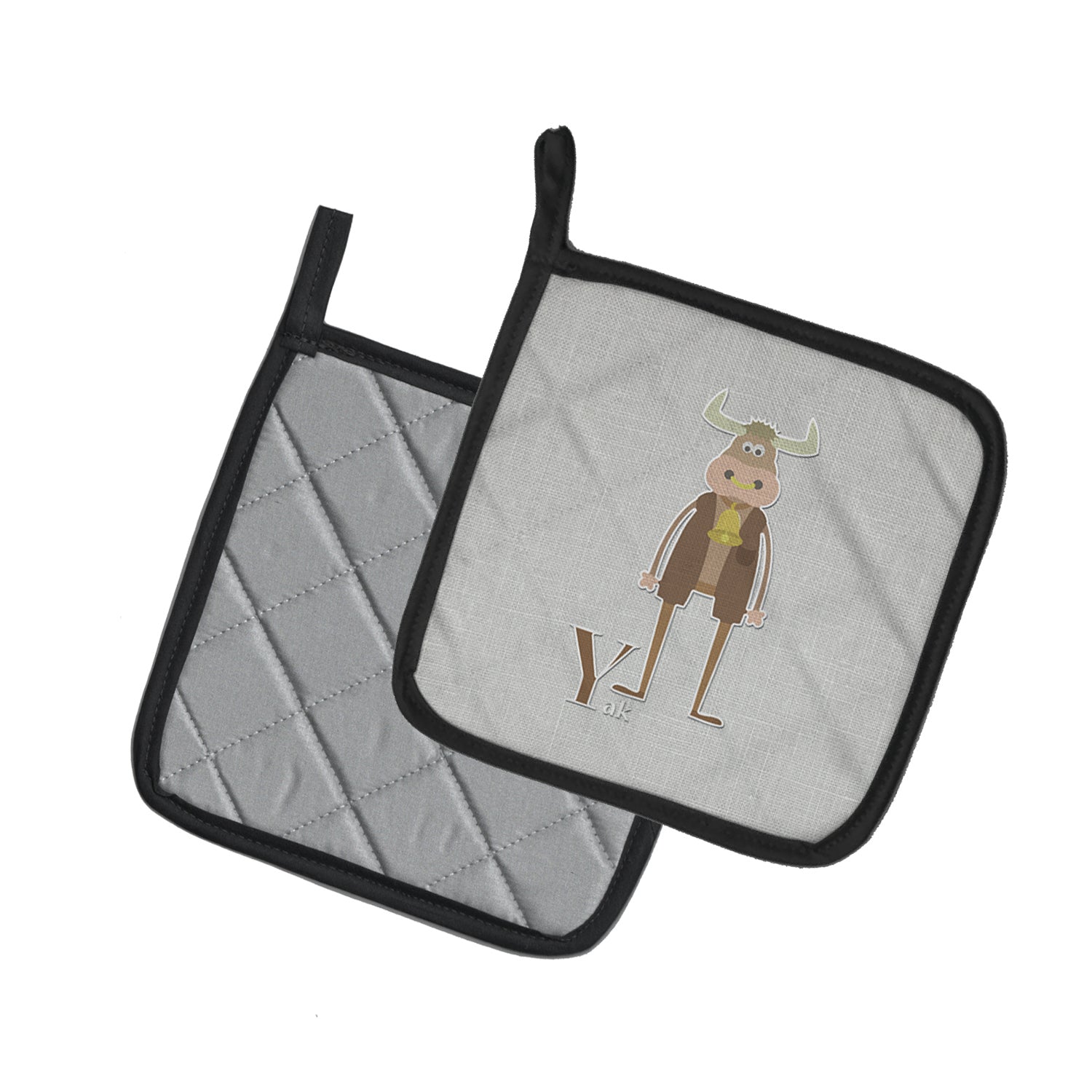 Alphabet Y for Yak Pot Holder Set of 2 Heat Resistant Quilted Hot Pads 7.5 x 7.5 Inch, Insulated Kitchen Trivets for Cooking & Baking