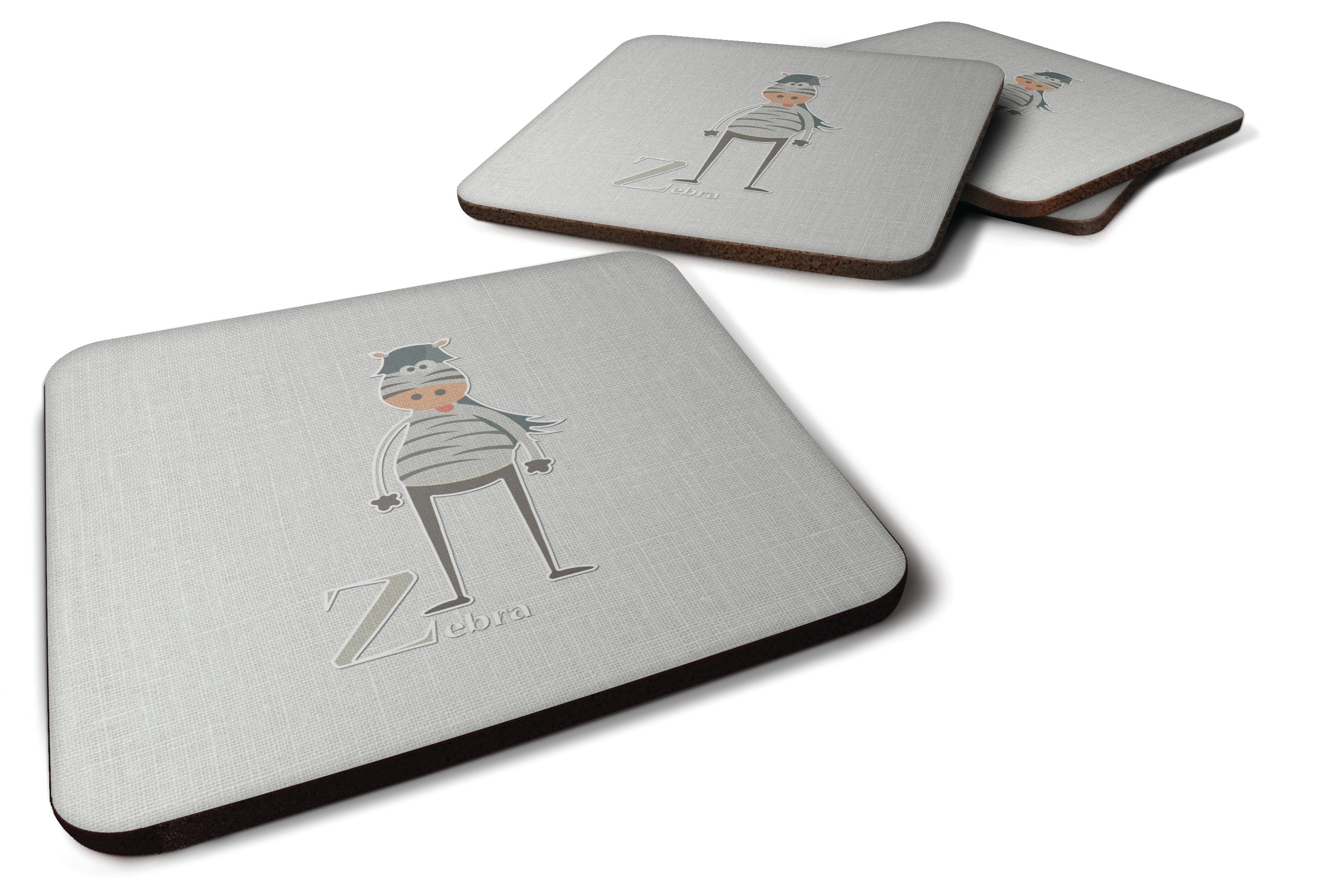 Alphabet Z for Zebra Foam Coasters Set of 4 Cup Coasters for Indoor Outdoor, Tabletop Protection, Anti Slip, Mouse pad Material
