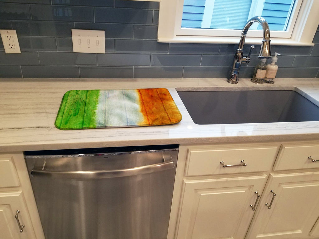 Irish Flag on Wood Dish Drying Mat Absorbent Dish Drying Mat Pad for Kitchen Counter Dish Drainer Mat for Countertop, 14 x 21", Multicolor