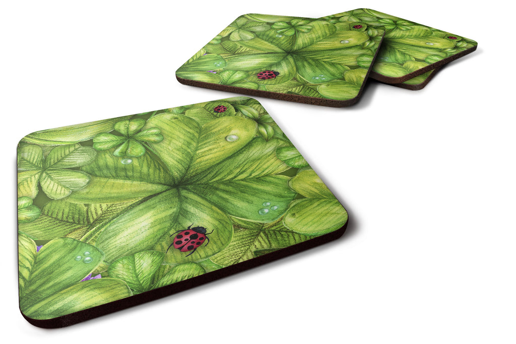 Shamrocks and Lady bugs Foam Coasters Set of 4 Cup Coasters for Indoor Outdoor, Tabletop Protection, Anti Slip, Mouse pad Material