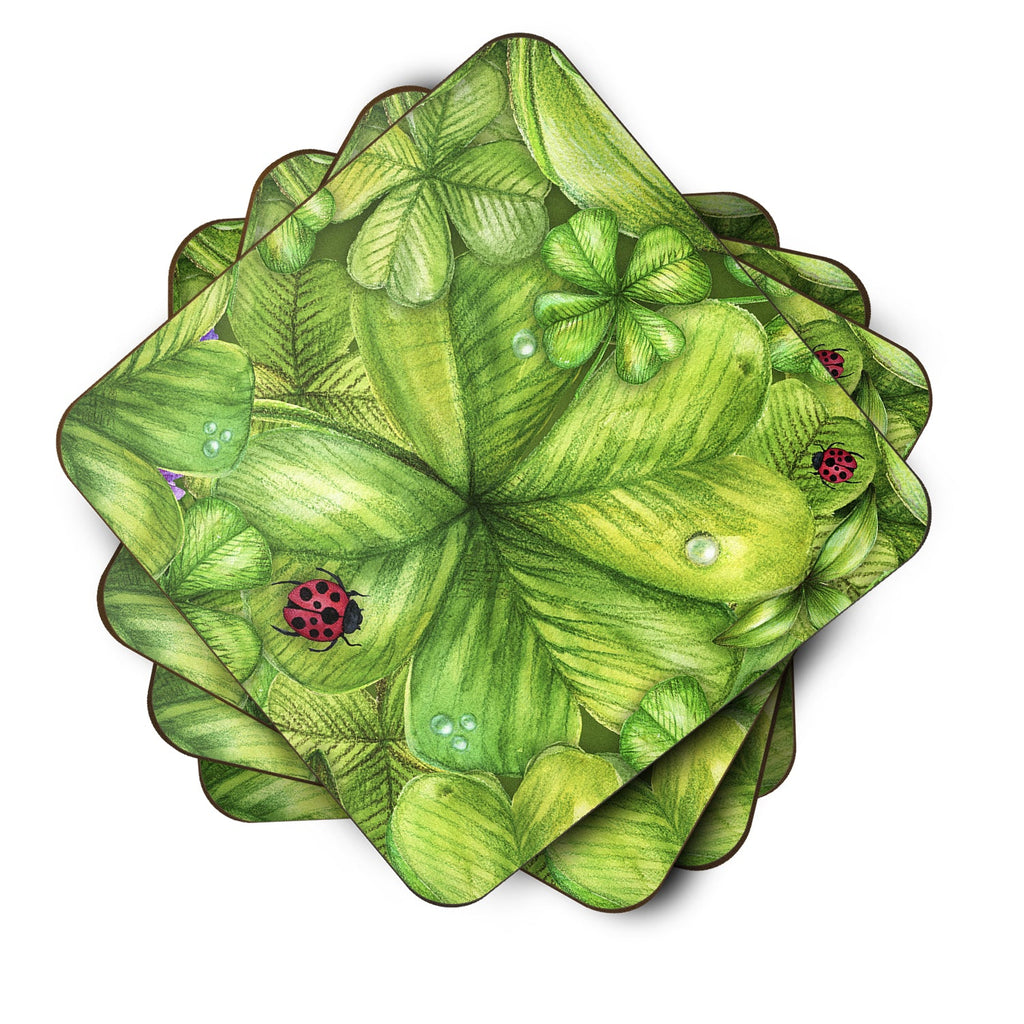 Shamrocks and Lady bugs Foam Coasters Set of 4 Cup Coasters for Indoor Outdoor, Tabletop Protection, Anti Slip, Mouse pad Material