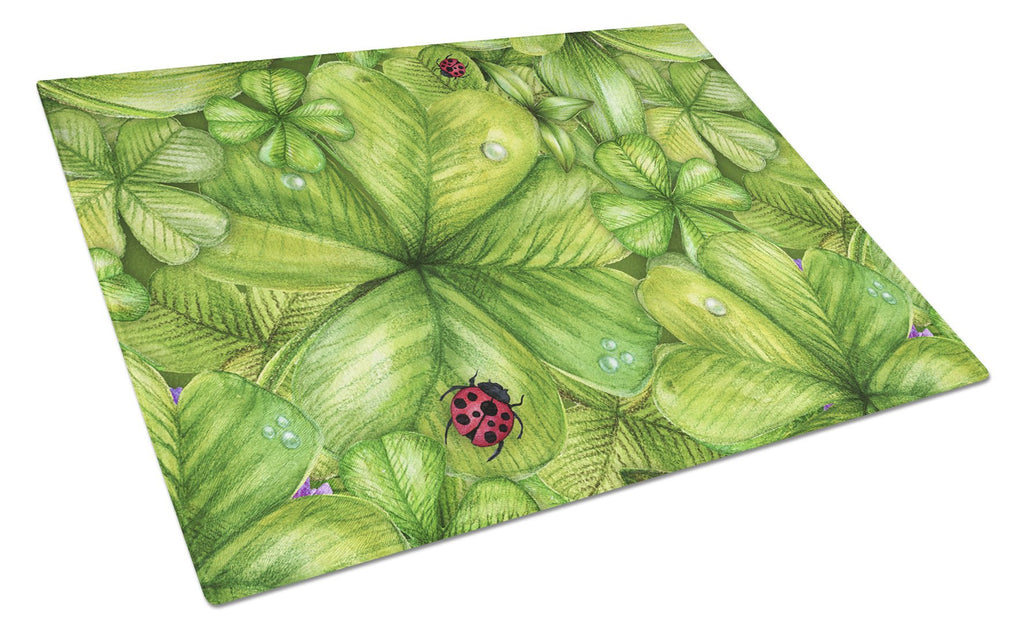 Shamrocks and Lady bugs Cutting Board Tempered Glass Kitchen Cutting Surface, Heat Resistant Chopping, Non-Slip Feet, Food Prep & Serving