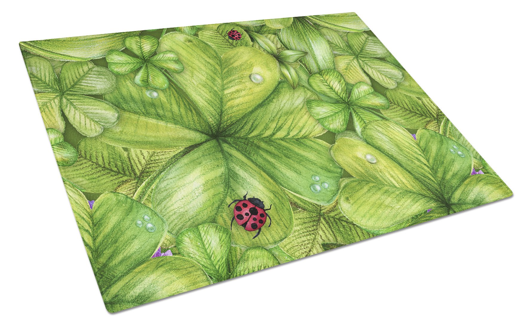 Shamrocks and Lady bugs Cutting Board Tempered Glass Kitchen Cutting Surface, Heat Resistant Chopping, Non-Slip Feet, Food Prep & Serving