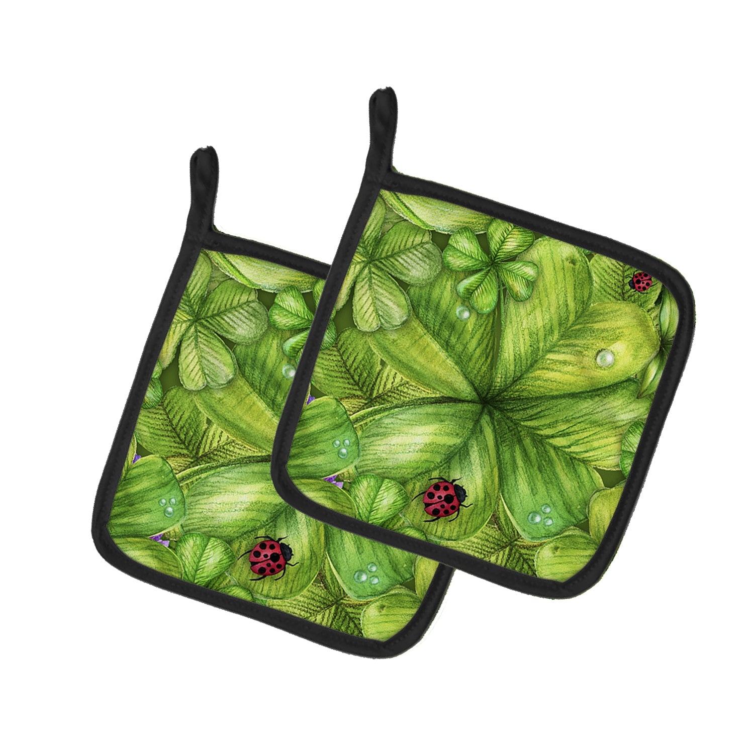 Shamrocks and Lady bugs Pot Holder Set of 2 Heat Resistant Quilted Hot Pads 7.5 x 7.5 Inch, Insulated Kitchen Trivets for Cooking & Baking