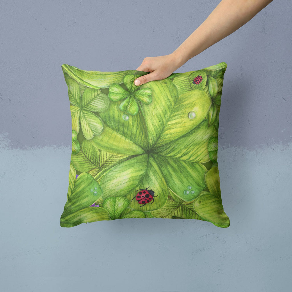Shamrocks and Lady bugs Decorative Throw Pillow 14x14 Indoor Outdoor Accent Cushion, Fabric Cover with Insert for Sofa, Bed, Porch & Living Room