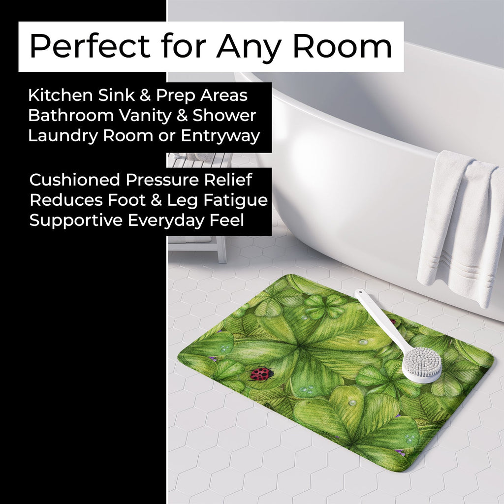 Shamrocks and Lady bugs Memory Foam Kitchen Mat Machine Washable Anti-Fatigue Cushion Comfort Bath or Kitchen Rug