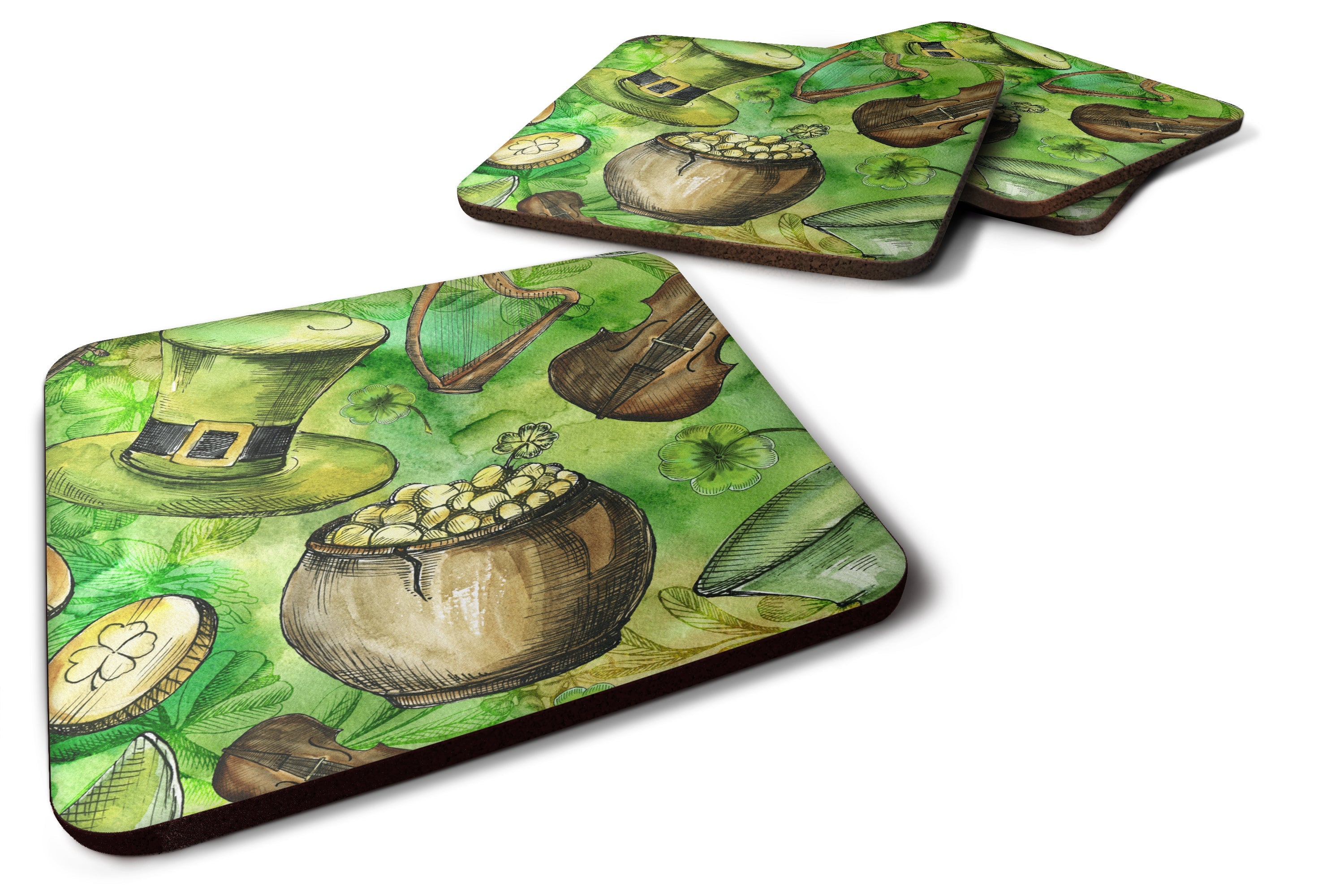 Luck of the Irish Foam Coasters Set of 4 Cup Coasters for Indoor Outdoor, Tabletop Protection, Anti Slip, Mouse pad Material