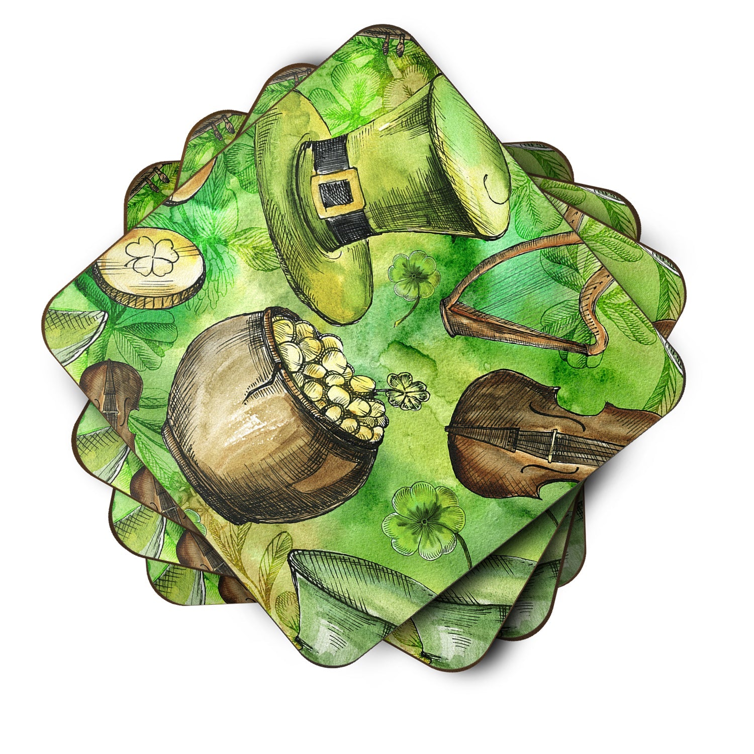 Luck of the Irish Foam Coasters Set of 4 Cup Coasters for Indoor Outdoor, Tabletop Protection, Anti Slip, Mouse pad Material