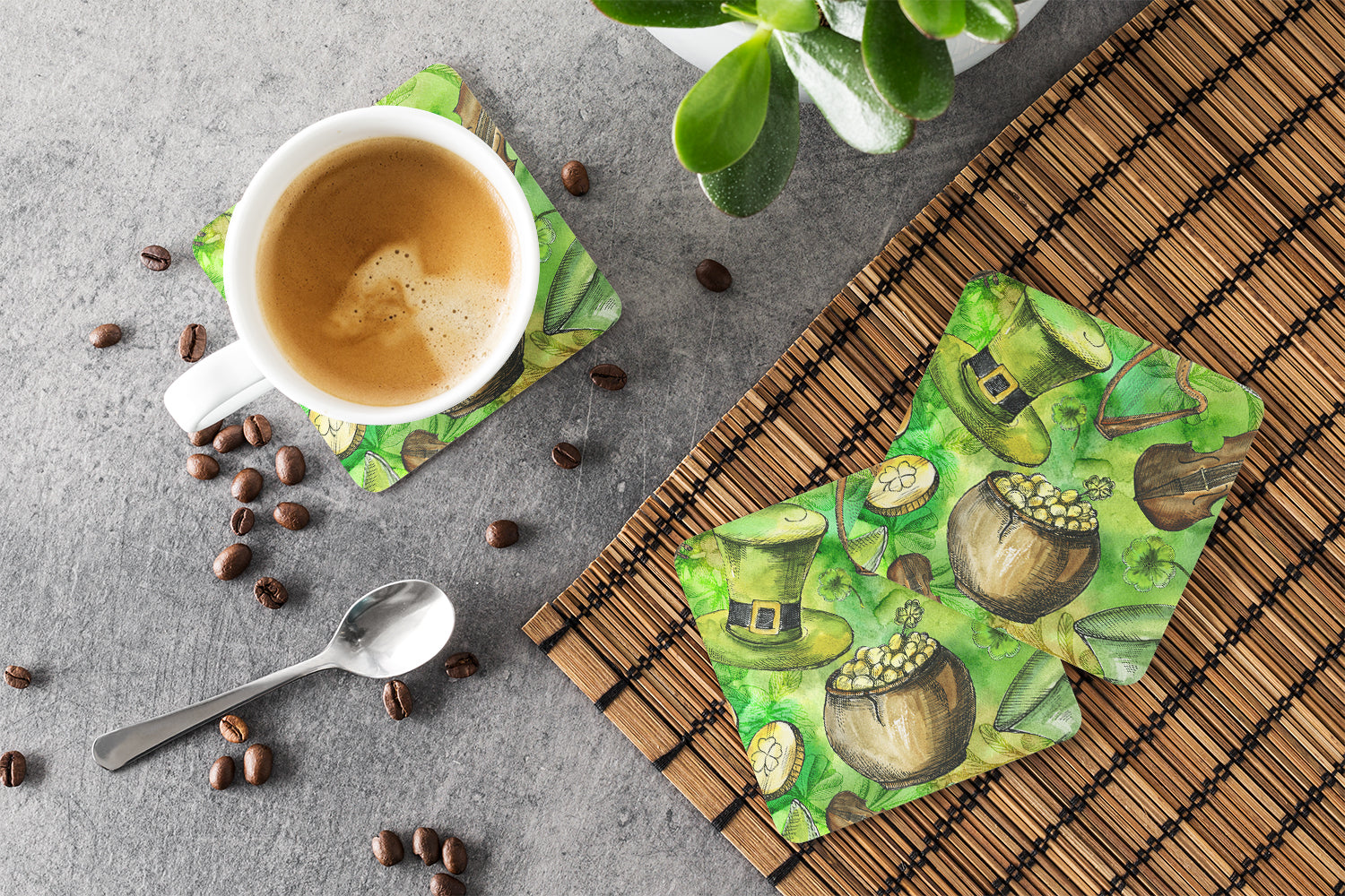 Luck of the Irish Foam Coasters Set of 4 Cup Coasters for Indoor Outdoor, Tabletop Protection, Anti Slip, Mouse pad Material