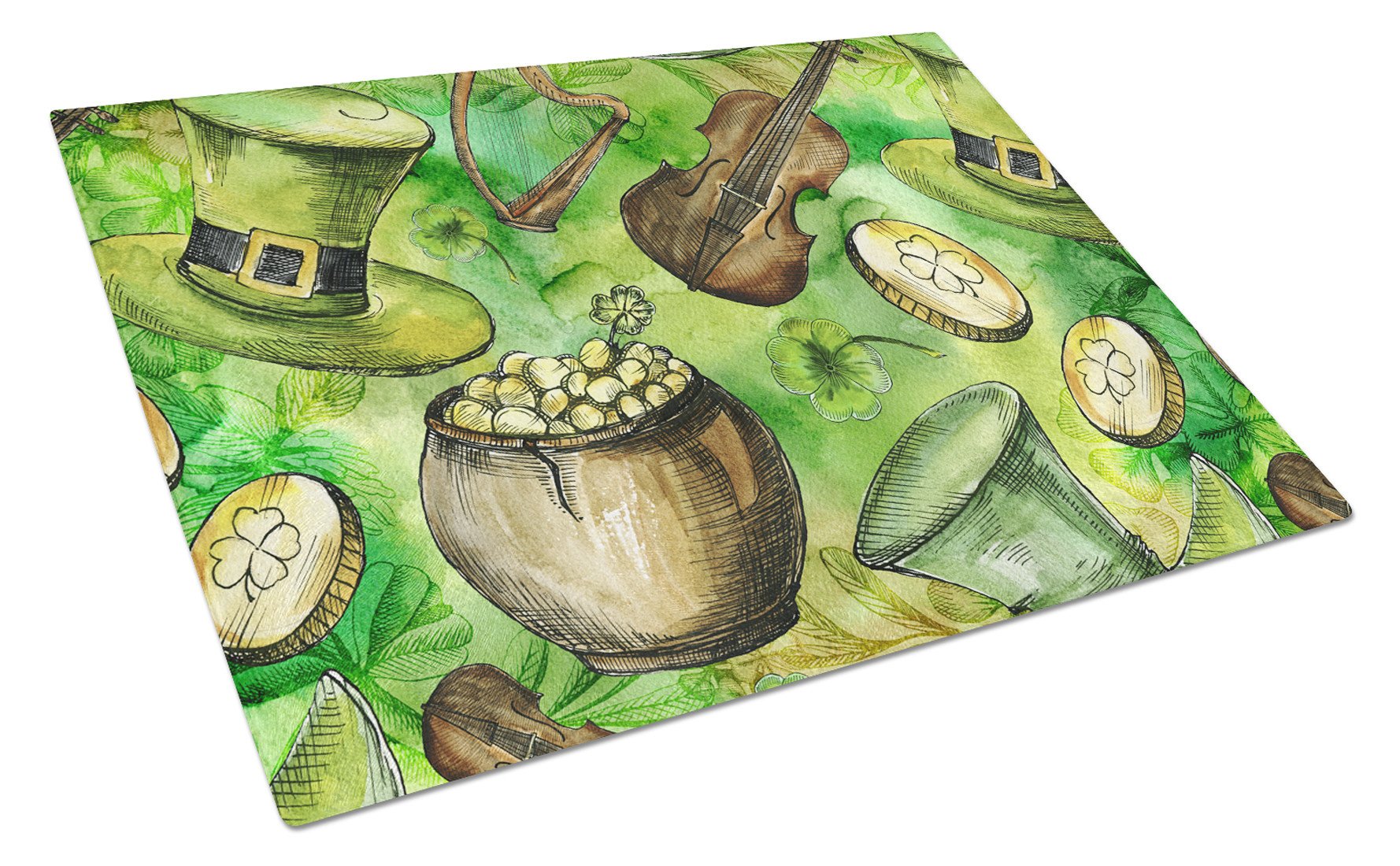Luck of the Irish Cutting Board Tempered Glass Kitchen Cutting Surface, Heat Resistant Chopping, Non-Slip Feet, Food Prep & Serving