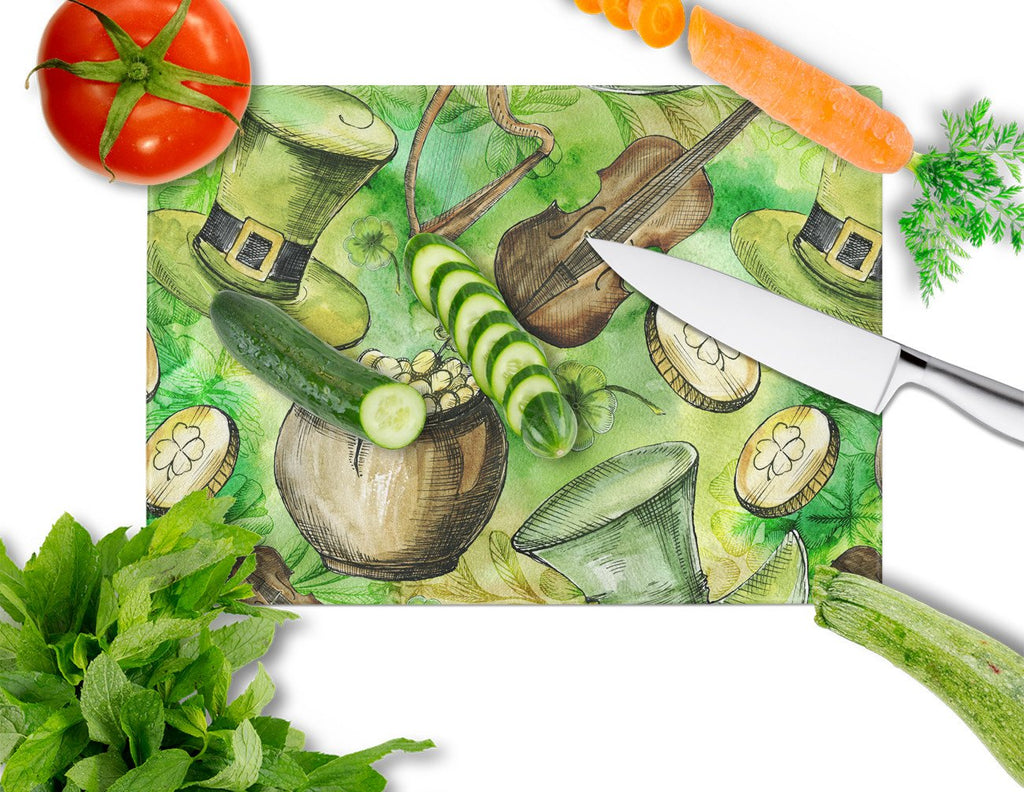 Luck of the Irish Cutting Board Tempered Glass Kitchen Cutting Surface, Heat Resistant Chopping, Non-Slip Feet, Food Prep & Serving