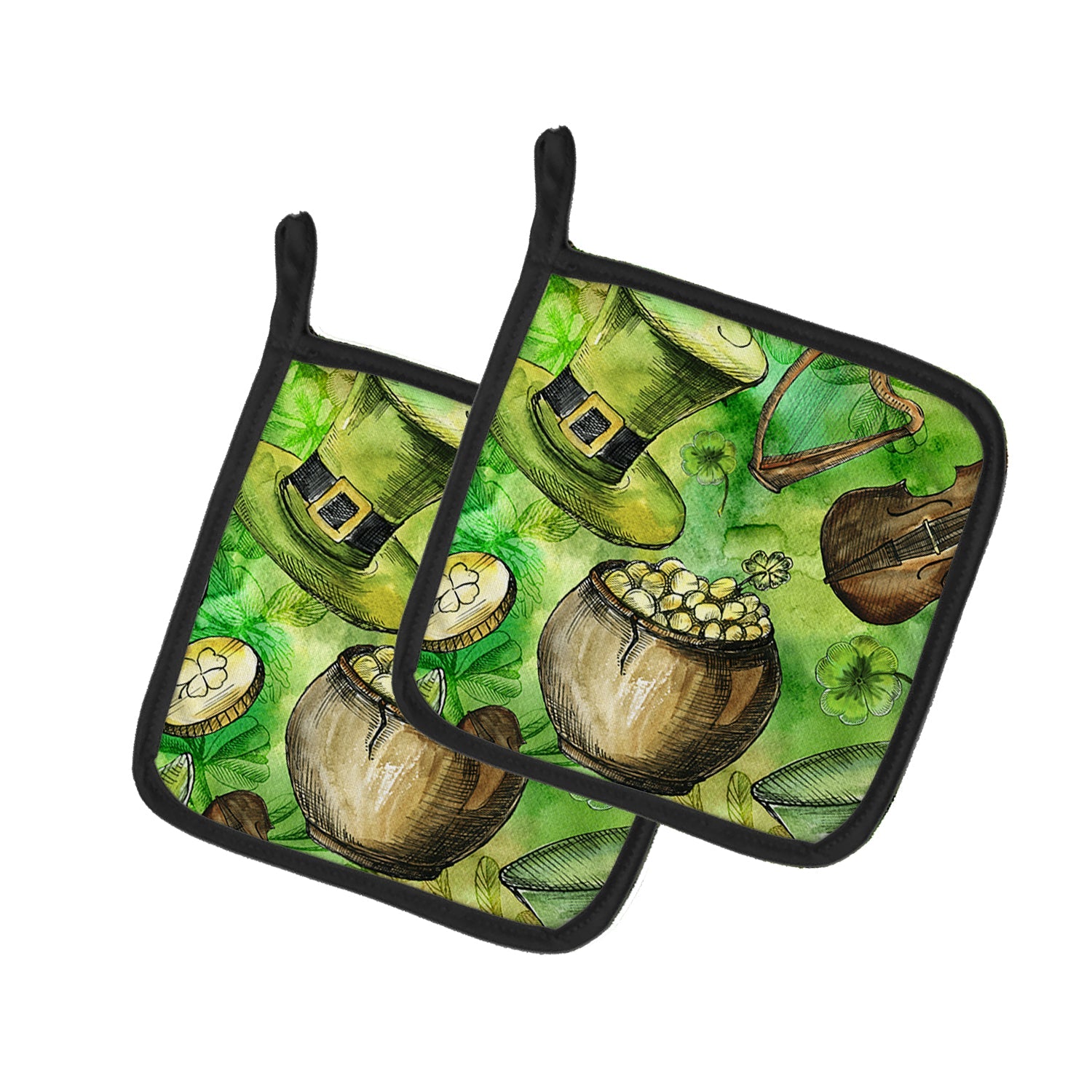 Luck of the Irish Pot Holder Set of 2 Heat Resistant Quilted Hot Pads 7.5 x 7.5 Inch, Insulated Kitchen Trivets for Cooking & Baking