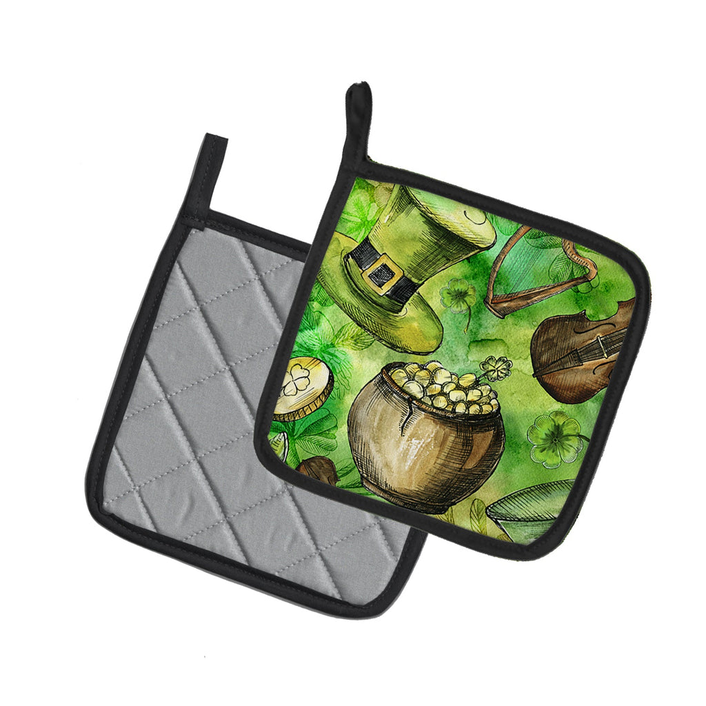 Luck of the Irish Pot Holder Set of 2 Heat Resistant Quilted Hot Pads 7.5 x 7.5 Inch, Insulated Kitchen Trivets for Cooking & Baking